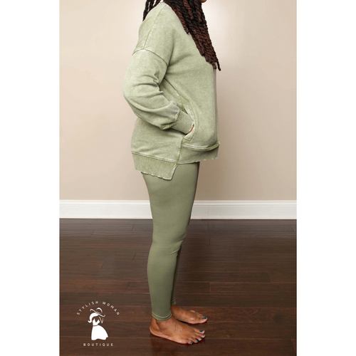 Olive Acid Washed Leggings Set