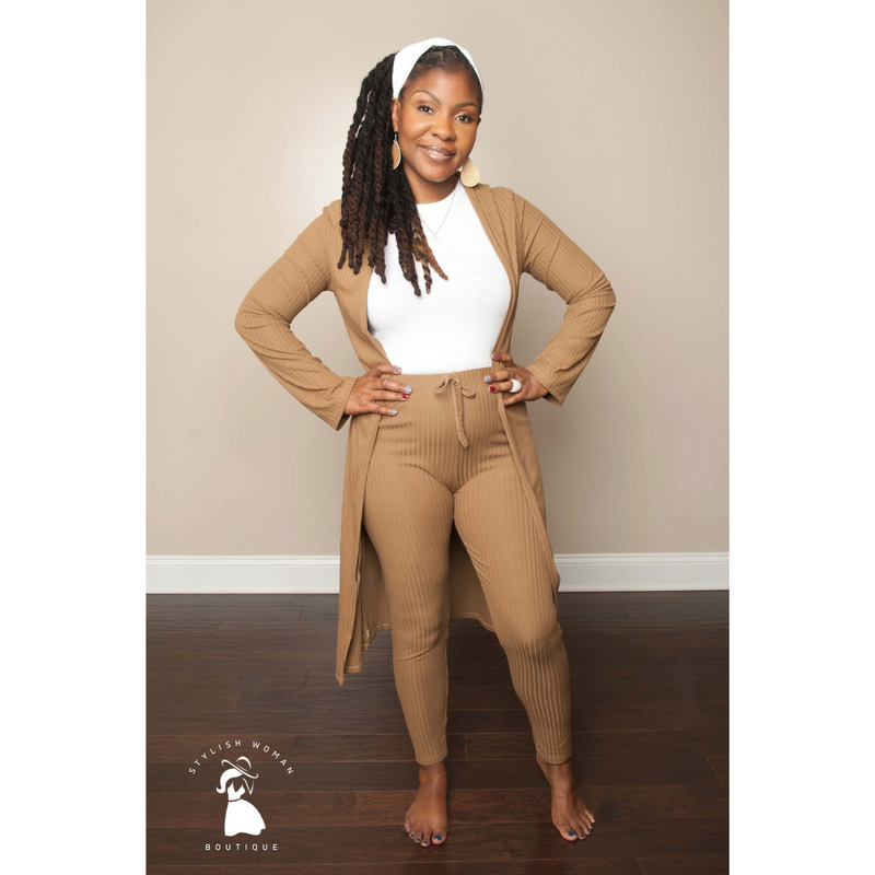 Mocha Ribbed Long Cardigan and Leggings Set – The Stylish Woman Boutique