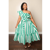 Green and White Poplin Midi Dress