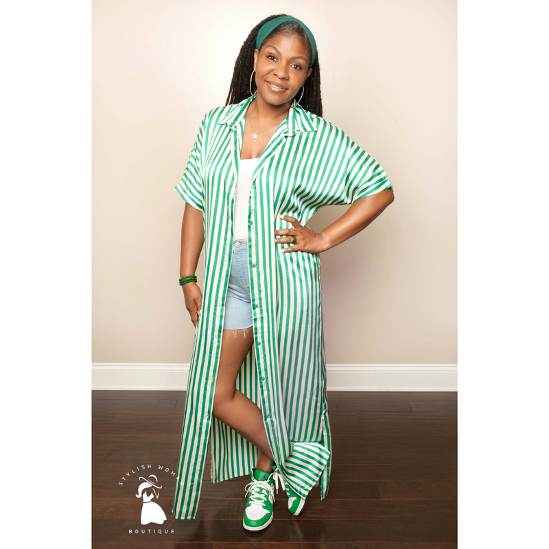 Green and White Shirt Dress