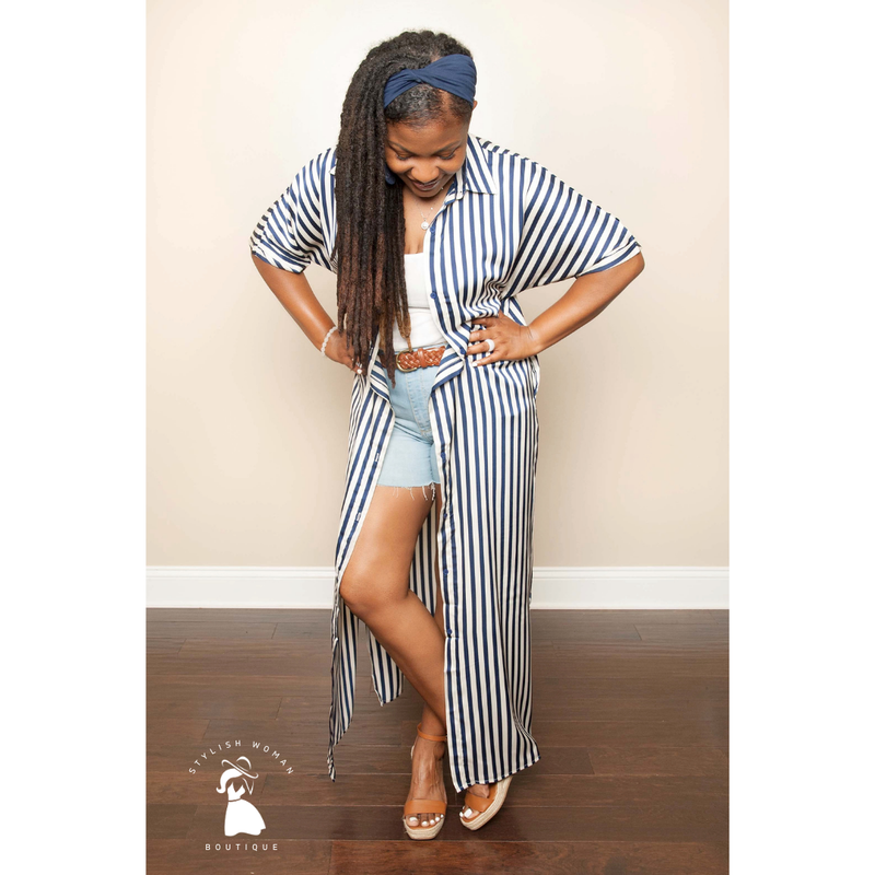 Navy Blue and White Shirt Dress The Stylish Woman Boutique