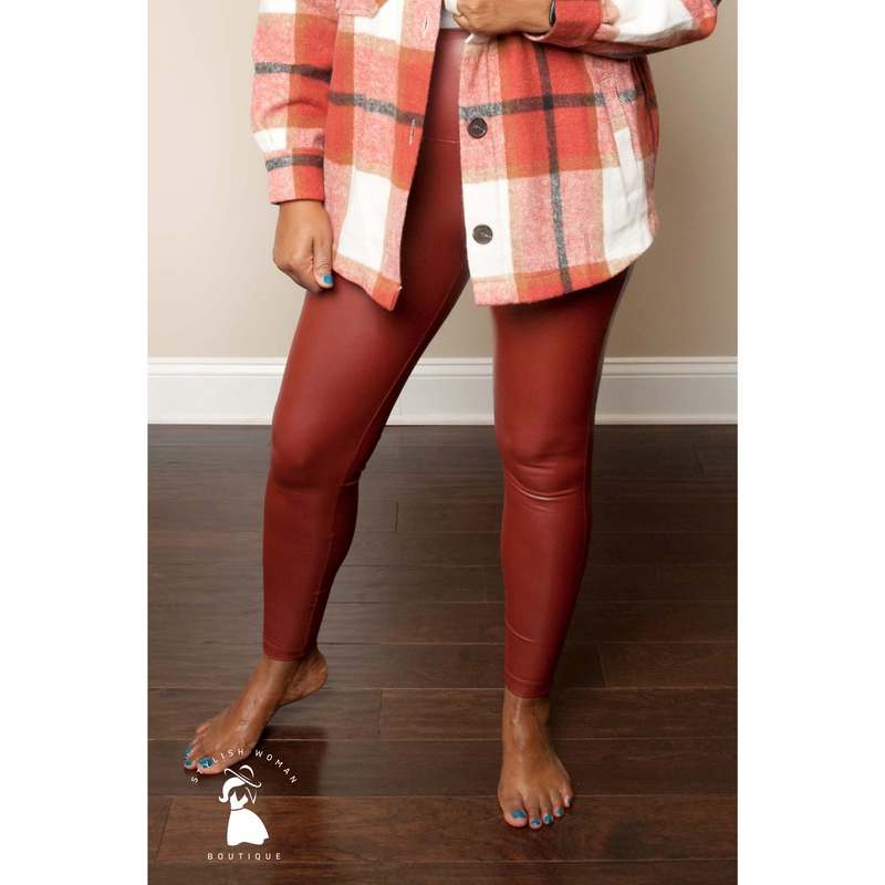 Flirty Faux Dark Rust Leather Leggings