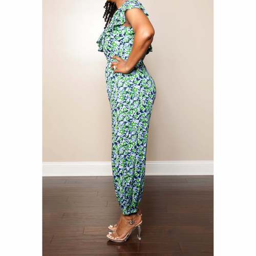 Secret Garden Blue and Green Floral Jumpsuit