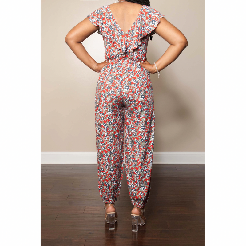 Secret Garden Red and Blue Floral Jumpsuit