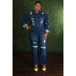 Diva in Distressed Dark Denim Jumpsuit (Plus)