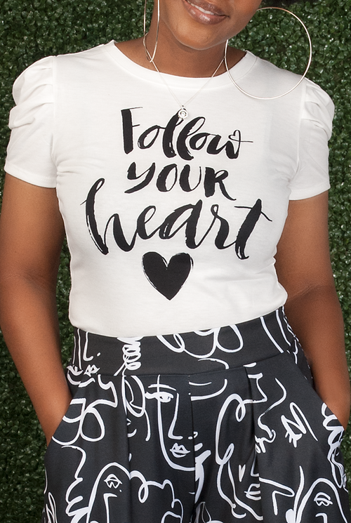 Follow Your Heart Puff Shoulder Top