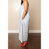 Blue and White Striped V-Neck Jumpsuit