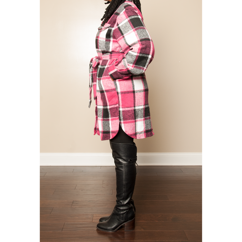 Magenta Plaid Coat Dress